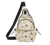 MCHIVER Flowers Bees Beige Pattern Sling Bag for Women Cross Body Shoulder Bag Casual Fanny Pack with Adjustable Shoulder Strap for Mom Women Wife