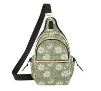 MCHIVER Flowers Bees Green Print Sling Bag for Women Crossbody Bags Daypack Fanny Pack with Adjustable Shoulder Strap for Men and Women