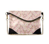 MCHIVER Flowers Daisies Pink Pattern Clutch Purse for Women Ladies PU Leather Clutch Wallet with Chain Strap