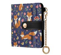 MCHIVER Fox Bird Blue Pattern Women Wallet RFID Blocking Credit Card Wallet for Women PU Leather Bifold Purse Card Holder with ID Window for Female Ladies