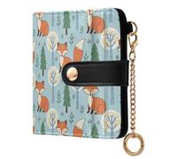 MCHIVER Fox Blue Tree Pattern Women Wallet RFID Blocking Card Holder Wallet for Women PU Leather Bifold Purse Card Holder with ID Window for Female Ladies