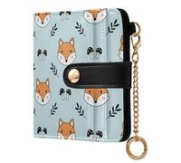 MCHIVER Fox Mushroom Blue Pattern Women Wallet RFID Blocking Pocket Wallet Ladies Purse for Women PU Leather Bifold Purse Card Holder with ID Window for Female Ladies