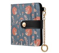 MCHIVER Fox Mushroom Blue Pattern Women Wallet RFID Blocking Travel Wallet for Women PU Leather Zipper Coin Pocket with ID Window for Female Ladies