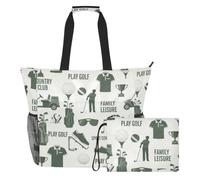 MCHIVER Golf Ball White Pattern Large Beach Bag for Women Waterproof Sandproof Travel Pool Bag with Wet Pocket for Family Outdoor