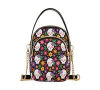 MCHIVER Halloween Crossbody Bag Shoulder Handbag for Phone Passport | Skull Day Dead Black Cell Phone Wallet for Women, with Removable Chain, 5.91×3.15×8.27 Inches, 2L