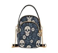 MCHIVER Halloween Crossbody Bag Shoulder Handbag for Travel Phone | Skull Day Dead Blue Cellphone Wallet Bag for Women, with Removable Chain, 5.91×3.15×8.27 Inches, 2L