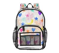 MCHIVER Hearts Stars Pink Pattern Clear Backpack Stadium Approved 10.6x5.1x15.7 See Through Bag for Concert Festival Sporting