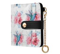 MCHIVER Hummingbird Flower White Pattern Women Wallet RFID Blocking Card Holder for Women PU Leather Bifold Zipper Coin Pocket with ID Window for Female Ladies