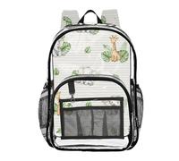 MCHIVER Jungle Animals Elephant White Print Clear Backpack Stadium Approved 10.6x5.1x15.7 See Through Backpack for Beach Concert Travel