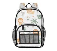 MCHIVER Jungle Lion White Pattern Clear Backpack Stadium Approved 10.6x5.1x15.7 See Through Bags for Concert Sporting Festival