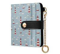 MCHIVER Lighthouse Blue-8 Pattern Women Wallet RFID Blocking Card Holder Wallet for Women PU Leather Zipper Coin Pocket with ID Window for Female Ladies