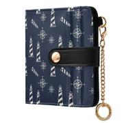MCHIVER Lighthouse Blue Print Women Wallet RFID Blocking Cash Credit Card Holder for Women PU Leather Bifold Zipper Coin Pocket with ID Window for Female Ladies