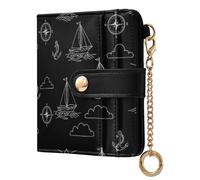 MCHIVER Lighthouse Sailboat Black Print Women Wallet RFID Blocking Pocket Wallet Ladies Purse for Women PU Leather Bifold Zipper Coin Pocket with ID Window for Female Ladies