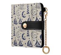 MCHIVER Lighthouse Sea Beige Pattern Women Wallet RFID Blocking Card Holder for Women PU Leather Bifold Zipper Coin Pocket with ID Window for Female Ladies