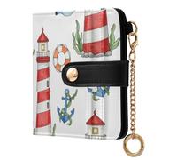 MCHIVER Lighthouse Seagull White Pattern Women Wallet RFID Blocking Pocket Wallet Ladies Purse for Women PU Leather Zipper Coin Pocket with ID Window for Female Ladies