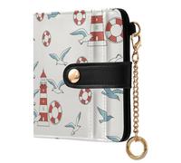 MCHIVER Lighthouse Seagull White Pattern Women Wallet RFID Blocking Pocket Wallet Ladies Purse for Women PU Leather Bifold Zipper Coin Pocket with ID Window for Female Ladies