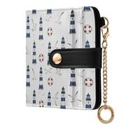 MCHIVER Lighthouse Seagull White Print Women Wallet RFID Blocking Pocket Wallet Ladies Purse for Women PU Leather Bifold Zipper Coin Pocket with ID Window for Female Ladies
