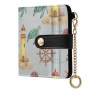 MCHIVER Lighthouse Turtle Gray Print Women Wallet RFID Blocking Cash Credit Card Holder for Women PU Leather Bifold Zipper Coin Pocket with ID Window for Female Ladies
