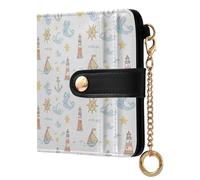 MCHIVER Lighthouse White Pattern Women Wallet RFID Blocking Compact Cash Credit Card Holder for Women PU Leather Bifold Cash Zipper Coin Pocket with ID Window for Female Ladies