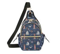 MCHIVER Lighthouses Blue Print Sling Bag for Women Cross Body Purse Daypack Fanny Pack with Adjustable Shoulder Strap for Hiking Travel