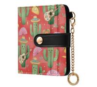 MCHIVER Mexican Cactus Taco Red Print Women Wallet RFID Blocking Card Holder for Women PU Leather Cash Zipper Coin Pocket with ID Window for Female Ladies