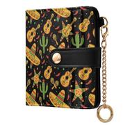 MCHIVER Mexican Guitar Black Pattern Women Wallet RFID Blocking Travel Wallet for Women PU Leather Cash Zipper Coin Pocket with ID Window for Female Ladies