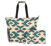 MCHIVER Moroccan Boho Beige Print Large Beach Bag for Women Waterproof Sandproof Carry On Bag with Wet Pocket for Weekender Travel