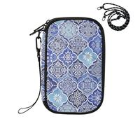 MCHIVER Moroccan Tile Boho Blue Passport Holder for Travel Wallet