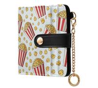 MCHIVER Movie Night Popcorn White Pattern Women Wallet RFID Blocking Card Holder for Women PU Leather Bifold Zipper Coin Pocket with ID Window for Female Ladies