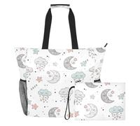 MCHIVER Night Clouds Moons White Pattern Large Beach Bag for Women Waterproof Sandproof Travel Beach Bag with Wet Pocket for Gym