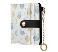 MCHIVER Night Sky Owls White Pattern Women Wallet RFID Blocking Pocket Wallet Ladies Purse for Women PU Leather Bifold Zipper Coin Pocket with ID Window for Female Ladies