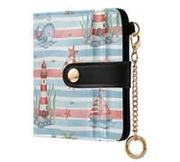 MCHIVER Ocean Lighthouse White Print Women Wallet RFID Blocking Credit Card Wallet for Women PU Leather Bifold Purse Card Holder with ID Window for Female Ladies