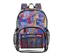 MCHIVER Patriotic Stars Blue Print Clear Backpack Stadium Approved 10.6x5.1x15.7 See Through Backpack for Beach Concert Travel