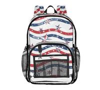 MCHIVER Patriotic Stars Stripes Floral White Pattern Clear Backpack Stadium Approved 10.6x5.1x15.7 See Through Backpack for Concert Festival Sporting