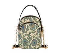 MCHIVER Peacock Leaf Beige Pattern Crossbody Bag for Women Cell Phone Purse Wallet with Removable Chain Shoulder Handbag for Travel Passport Phone Work
