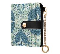 MCHIVER Peacock Leaves White Pattern Women Wallet RFID Blocking Travel Wallet for Women PU Leather Bifold Cash Zipper Coin Pocket with ID Window for Female Ladies