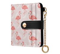MCHIVER Pink Flamingos Feathers Pattern Women Wallet RFID Blocking Travel Wallet for Women PU Leather Bifold Zipper Coin Pocket with ID Window for Female Ladies