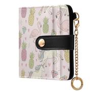 MCHIVER Pink Unicorns Flamingos Pattern Women Wallet RFID Blocking Card Holder for Women PU Leather Zipper Coin Pocket with ID Window for Female Ladies