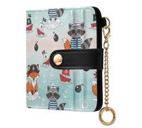 MCHIVER Pirate Fox Raccoon Blue Print Women Wallet RFID Blocking Card Holder for Women PU Leather Bifold Cash Zipper Coin Pocket with ID Window for Female Ladies