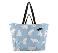 MCHIVER Polar Bears Animals Blue Pattern Reusable Grocery Bags 32L Large Reusable Shopping Tote Bags with Long and Short Handles for Shopping Groceries Clothes