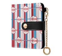 MCHIVER Popcorn Stripes White Print Women Wallet RFID Blocking Card Holder Wallet for Women PU Leather Bifold Cash Zipper Coin Pocket with ID Window for Female Ladies