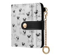 MCHIVER Pugs Dogs White Print Women Wallet RFID Blocking Credit Card Wallet for Women PU Leather Bifold Purse Card Holder with ID Window for Female Ladies