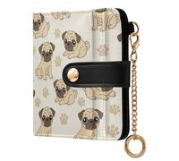 MCHIVER Pugs Paw Beige Pattern Women Wallet RFID Blocking Travel Wallet for Women PU Leather Bifold Cash Zipper Coin Pocket with ID Window for Female Ladies