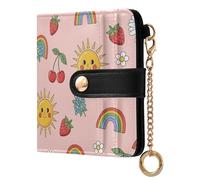 MCHIVER Rainbow Flower Pink Pattern Women Wallet RFID Blocking Card Holder Wallet for Women PU Leather Cash Zipper Coin Pocket with ID Window for Female Ladies