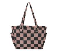 MCHIVER Rose Gold Checkerboard Plaid Pattern Quilted Tote Bag for Women Lightweight Puffy Everyday Tote Work Bag with Compartments Large Shoulder Handbag for Travel Work Gym