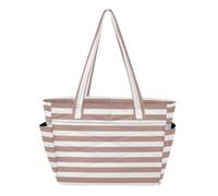 MCHIVER Rose Gold Stripes Print Quilted Tote Bag for Women Lightweight Puffy Everyday Tote Work Bag with Compartments Large Shoulder Handbag for Travel Work Gym
