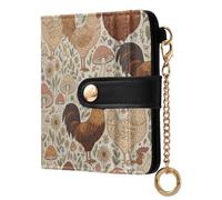 MCHIVER Rustic Farm Chickens Beige Print Women Wallet RFID Blocking Compact Cash Credit Card Holder for Women PU Leather Bifold Cash Zipper Coin Pocket with ID Window for Female Ladies