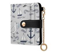 MCHIVER Seagull Gray Print Women Wallet RFID Blocking Card Holder for Women PU Leather Zipper Coin Pocket with ID Window for Female Ladies