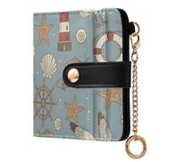 MCHIVER Seagull Lighthouse Blue Pattern Women Wallet RFID Blocking Pocket Wallet Ladies Purse for Women PU Leather Bifold Zipper Coin Pocket with ID Window for Female Ladies