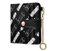 MCHIVER Skateboard Dots Black Pattern Women Wallet RFID Blocking Credit Card Wallet for Women PU Leather Bifold Zipper Coin Pocket with ID Window for Female Ladies